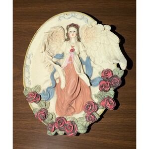 Vintage 90s 3D Oval Angel Plate Handcrafted 8" Wall Home Decor w/Hanger